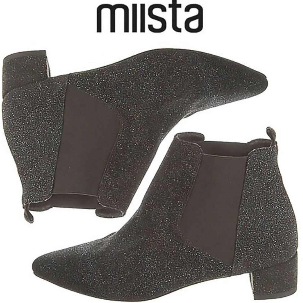 Miista London handmade black metallic leather sparkle Chelsea Boots 39/8.5